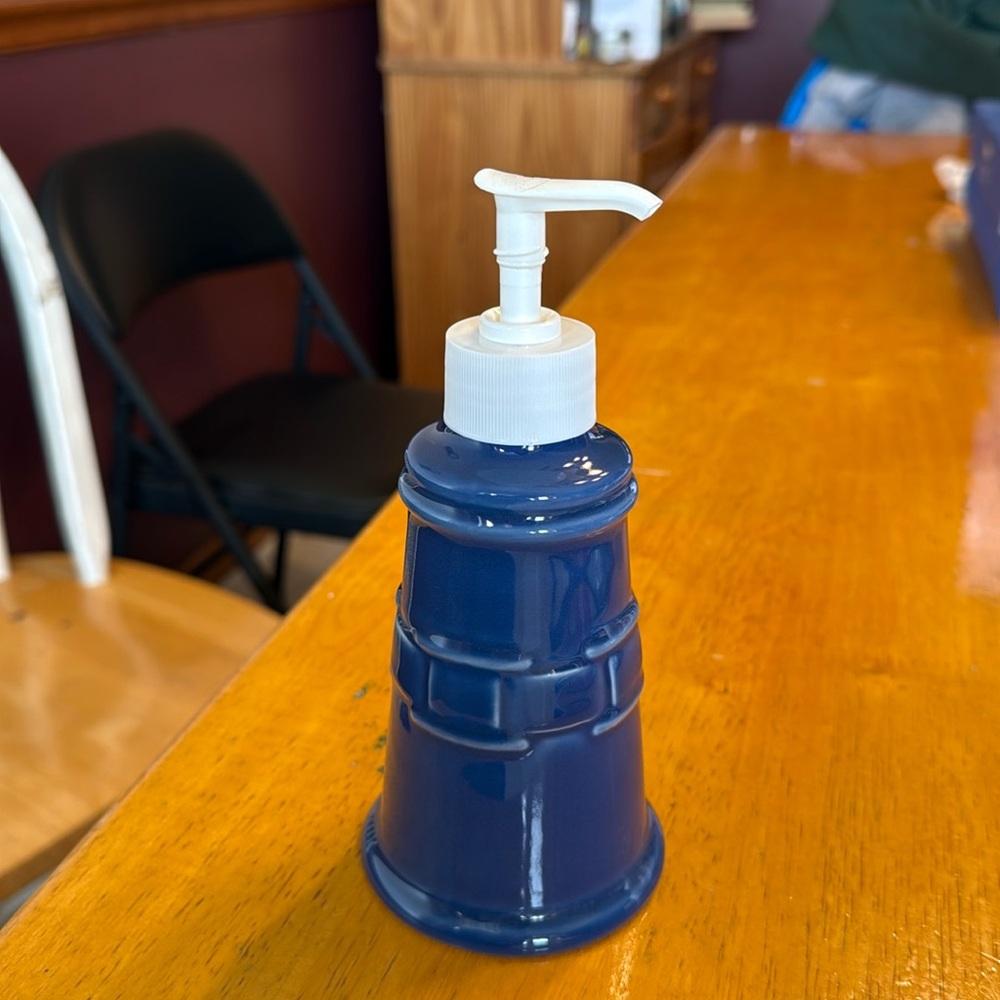 Longaberger Cornflower Blue soap/lotion dispenser.